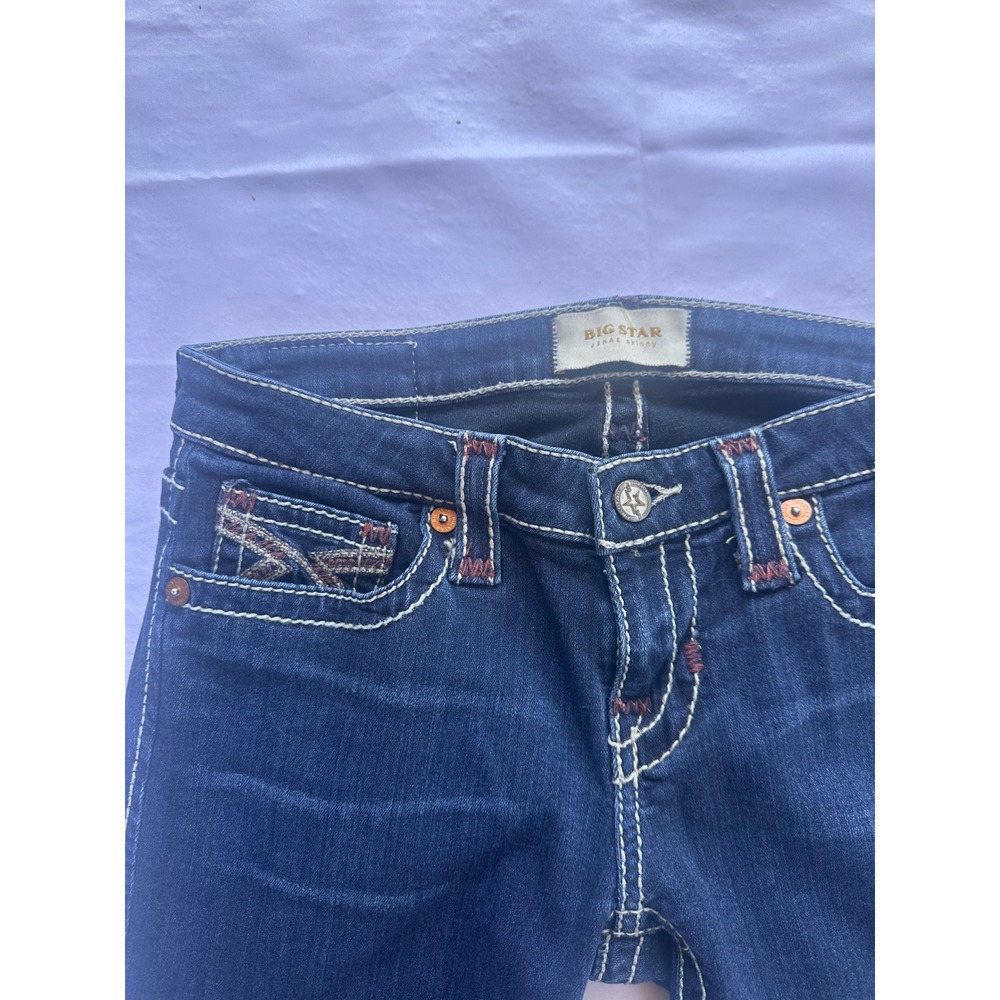Big Star Jenna Skinny Jeans Dark Wash Thick Stitch Low Rise 28R Womens Denim - Picture 2 of 7